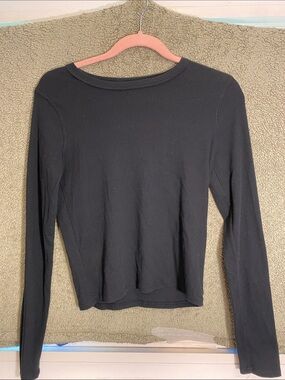 Hollister Black Ribbed Long-Sleeve Crewneck Top